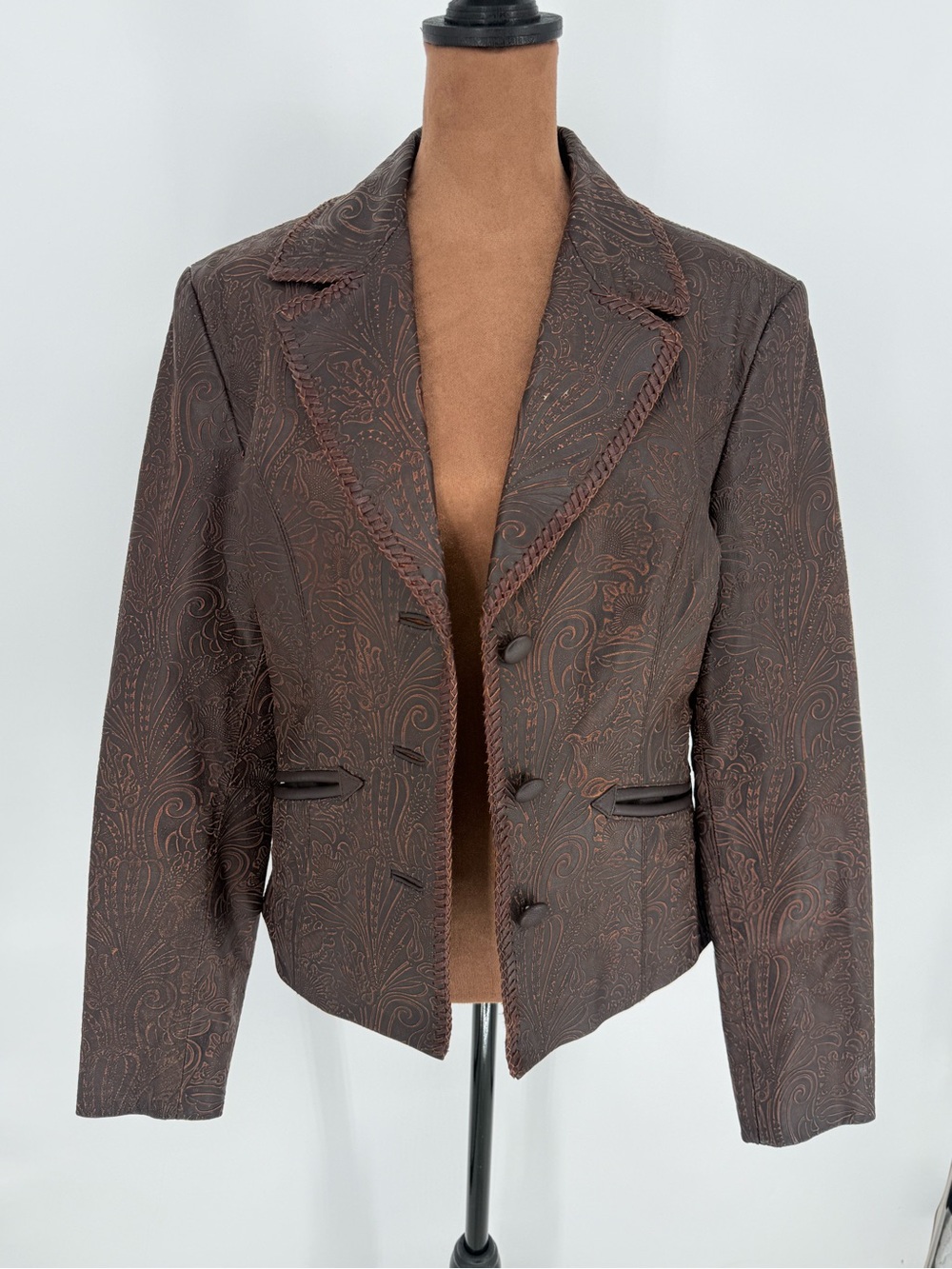 Vintage Cripple Creek Y2K Genuine Leather Embossed Western Blazer Jacket M